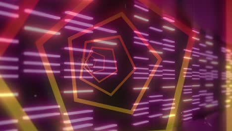Animation-Eines-Tunnels-Mit-Neonformen-über-Beweglichen-Säulen-Auf-Schwarzem-Hintergrund