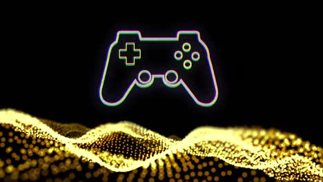 Animation-of-gamepad-icon-over-light-spots-on-black-background