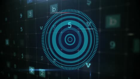 Cyber-Sicherheitsdatenverarbeitung-über-Blauem-Rundscanner-Auf-Schwarzem-Hintergrund