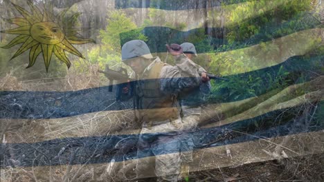 Animation-Der-Flagge-Uruguays-über-Verschiedenen-Soldaten
