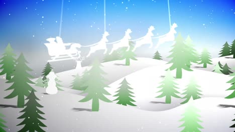 Animation-of-merry-christmas-text-over-fir-trees-at-christmas