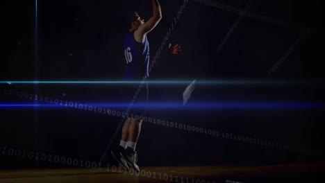 Animation-Der-Datenverarbeitung-Und-Lichtspuren-über-Einem-Biracial-Basketballspieler