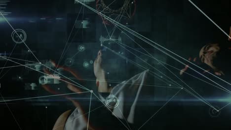 Animation-Des-Netzwerks-Von-Verbindungen-Und-Datenverarbeitung-über-Verschiedene-Basketballspieler
