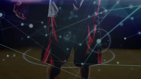 Animation-Des-Netzwerks-Von-Verbindungen-über-Einen-Biracial-Basketballspieler