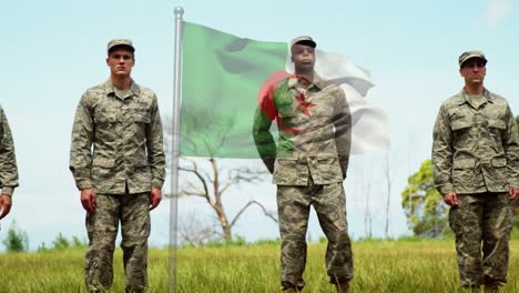 Animation-Der-Flagge-Algeriens-über-Verschiedenen-Männlichen-Soldaten