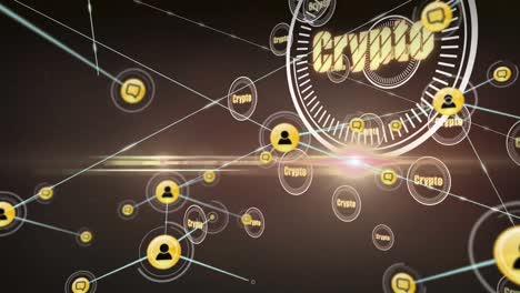 Animation-of-crypto-in-circles-over-connections-on-brown-background