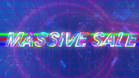 Animation-of-massive-sale-text-and-shapes-on-blue-background