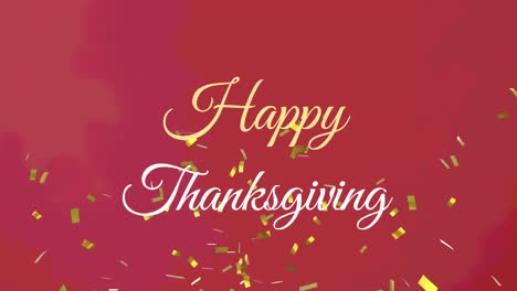 Animation-of-confetti-over-happy-thanksgiving-text-on-red-background