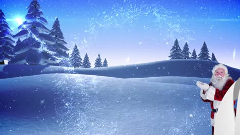 Animación-De-Nieve-Cayendo-Y-Texto-De-Feliz-Navidad-Sobre-Santa-Claus