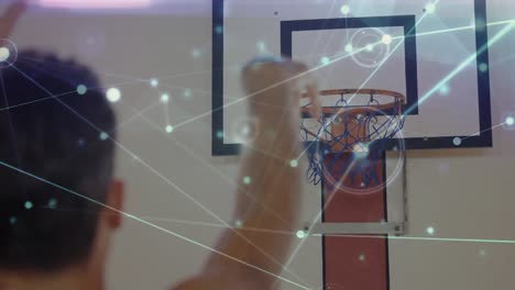 Animation-Des-Netzwerks-Von-Verbindungen-über-Einen-Biracial-Basketballspieler