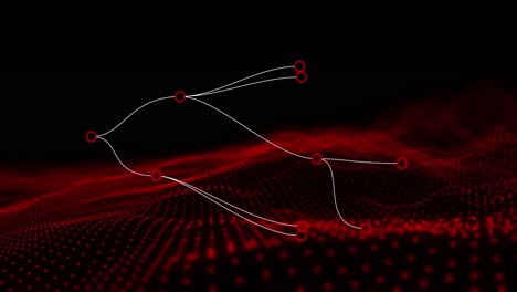 Netzwerk-Von-Verbindungen-über-Rote-Digitale-Welle,-Die-Vor-Schwarzem-Hintergrund-Schwebt