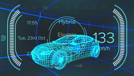 Animation-of-car-interface-over-digital-car-model-on-black-background