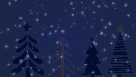 Animación-De-Nieve-Cayendo-Sobre-árboles-De-Navidad-En-Un-Paisaje-Invernal.