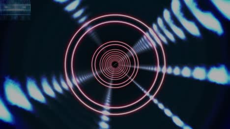 Animation-of-tunnel-made-of-circles-and-lights-moving-in-black-space