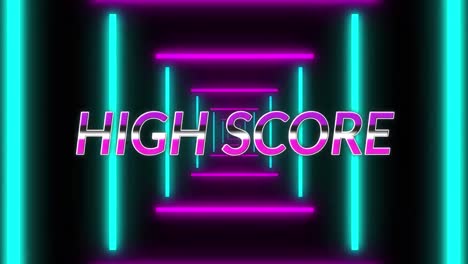 Animation-of-high-score-text-over-moving-shapes-on-black-background