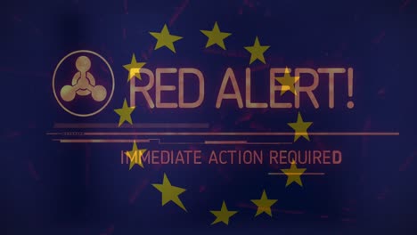 Animación-Del-Texto-De-Alerta-Roja-Sobre-La-Bandera-De-La-UE