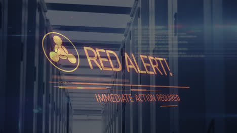 Animation-of-red-alert-text-over-server-room
