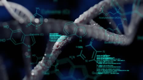 Data-processing-over-chemical-and-dna-structure-against-blue-background