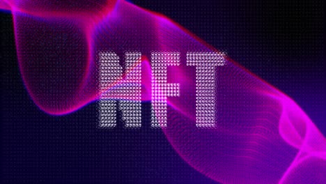 NFT-Textbanner-Vor-Lila-Digitaler-Welle-Auf-Schwarzem-Hintergrund