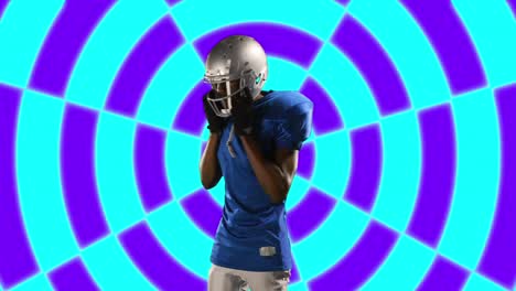 Animation-of-african-american-male-american-football-player-with-helmet-over-shapes