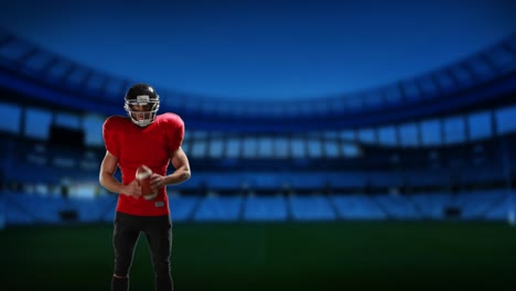 Animation-of-caucasian-male-american-football-player-with-ball-over-stadium