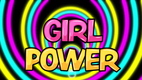 Animation-Von-Girl-Power-Text-über-Sich-Bewegenden-Formen-Auf-Schwarzem-Hintergrund