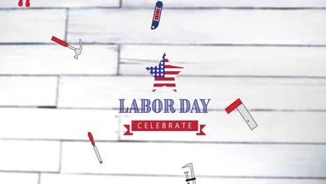 Animation-of-labor-day-celebrate-text-over-tool-icons