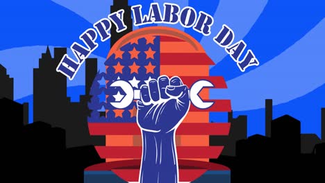Animation-Des-Textes-„Happy-Labor-Day“-über-Dem-Stadtbild