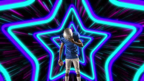 Animation-of-african-american-male-american-football-player-with-ball-over-shapes