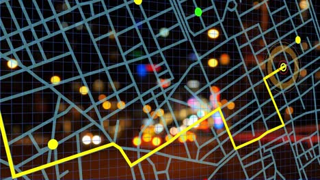 Animation-Der-Karte-über-Dem-Stadtbild-Bei-Nacht