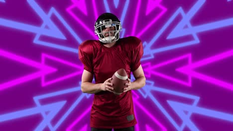 Animation-Eines-Biracial-Männlichen-American-Football-Spielers-Mit-Ball-über-Pfeilen
