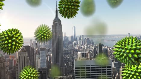 Animation-Von-Viruszellen-über-Dem-Stadtbild