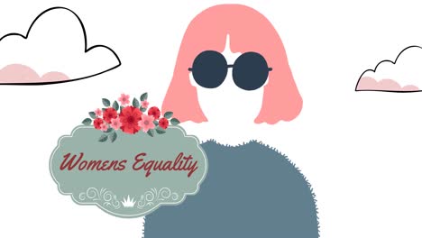 Animation-of-woman-and-clouds-over-womens-equality-text