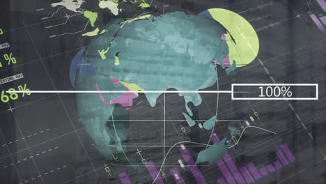 Animation-Eines-Globus,-Der-Sich-über-Finanzdaten-Und-Grafiken-Dreht