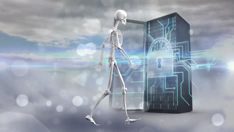 Animation-Von-Flecken-Und-Skelett-über-Dem-Server