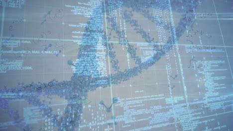Animation-Der-DNA,-Die-Sich-über-Die-Datenverarbeitung-Auf-Blauem-Hintergrund-Dreht