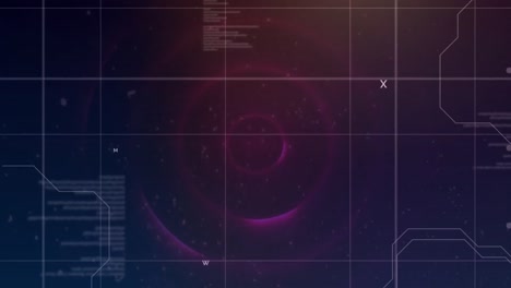 Animation-of-data-processing-over-navy-and-red-background-with-circles