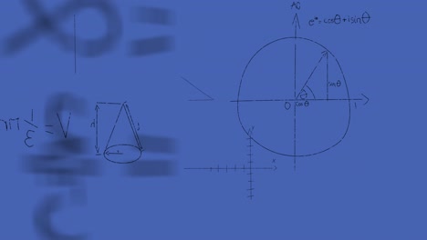 Animation-of-mathematical-equations-processing-on-blue-background