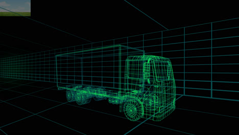 Animation-of-digital-lorry-on-black-background