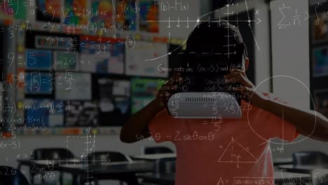 Animation-Mathematischer-Gleichungen-über-Einem-Afroamerikanischen-Schüler-Mit-VR-Headset