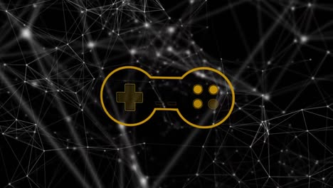 Animation-of-gamepad-icon-over-network-of-connections