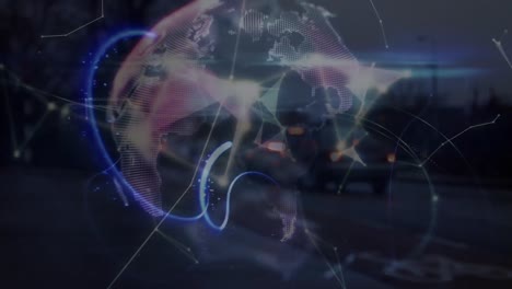Animation-Des-Netzwerks-Von-Verbindungen-über-Verkehr-Und-Globus
