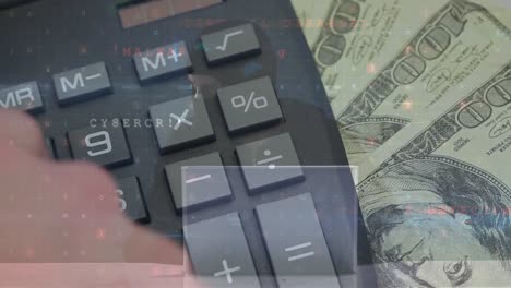 Animation-of-data-processing-over-calculator-and-banknotes