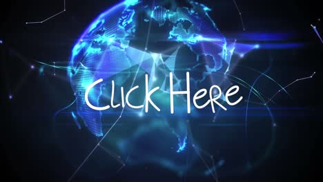Animation-of-click-here-text-over-globe