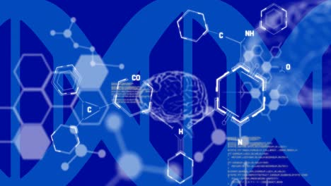 Animation-of-data-processing-over-chemical-formula-on-blue-background