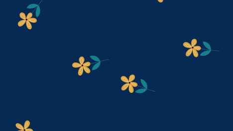 Animation-Von-Blumen,-Die-über-Einen-Marineblauen-Hintergrund-Fallen