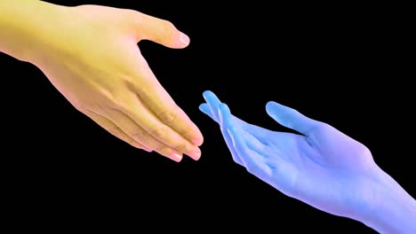 Animation-Gelber-Und-Blauer-Hände,-Die-Sich-Berühren