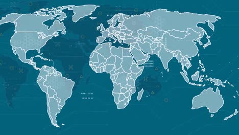 Animation-Des-Netzwerks-Von-Verbindungen-über-Der-Weltkarte-Auf-Blauem-Hintergrund