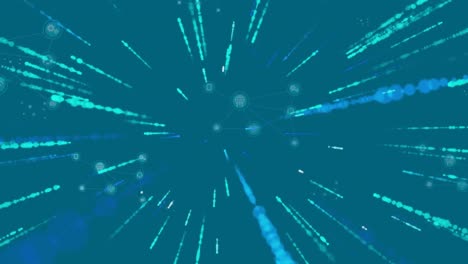 Animation-Von-Lichtspuren-Und-Symbolen-Auf-Blauem-Hintergrund