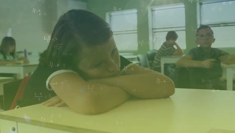 Animation-of-math-formulas-over-caucasian-girl-sleeping-on-desk-at-school
